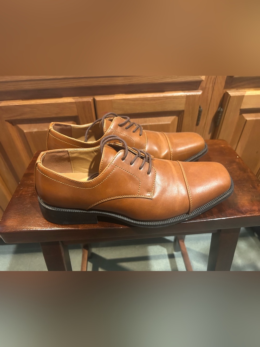 Alfani Tan Leather Cap-Toe Derby Dress Shoes